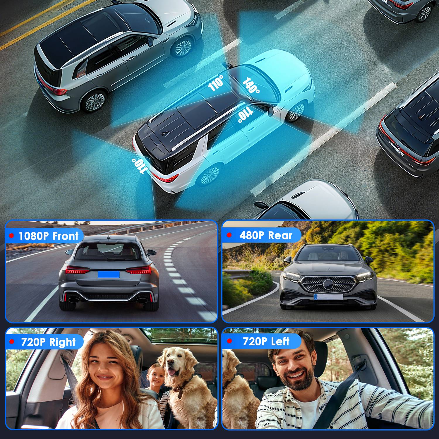 4 Channel Car Dash Cam With 128G MMC Card 1080P Front 720P Left Right