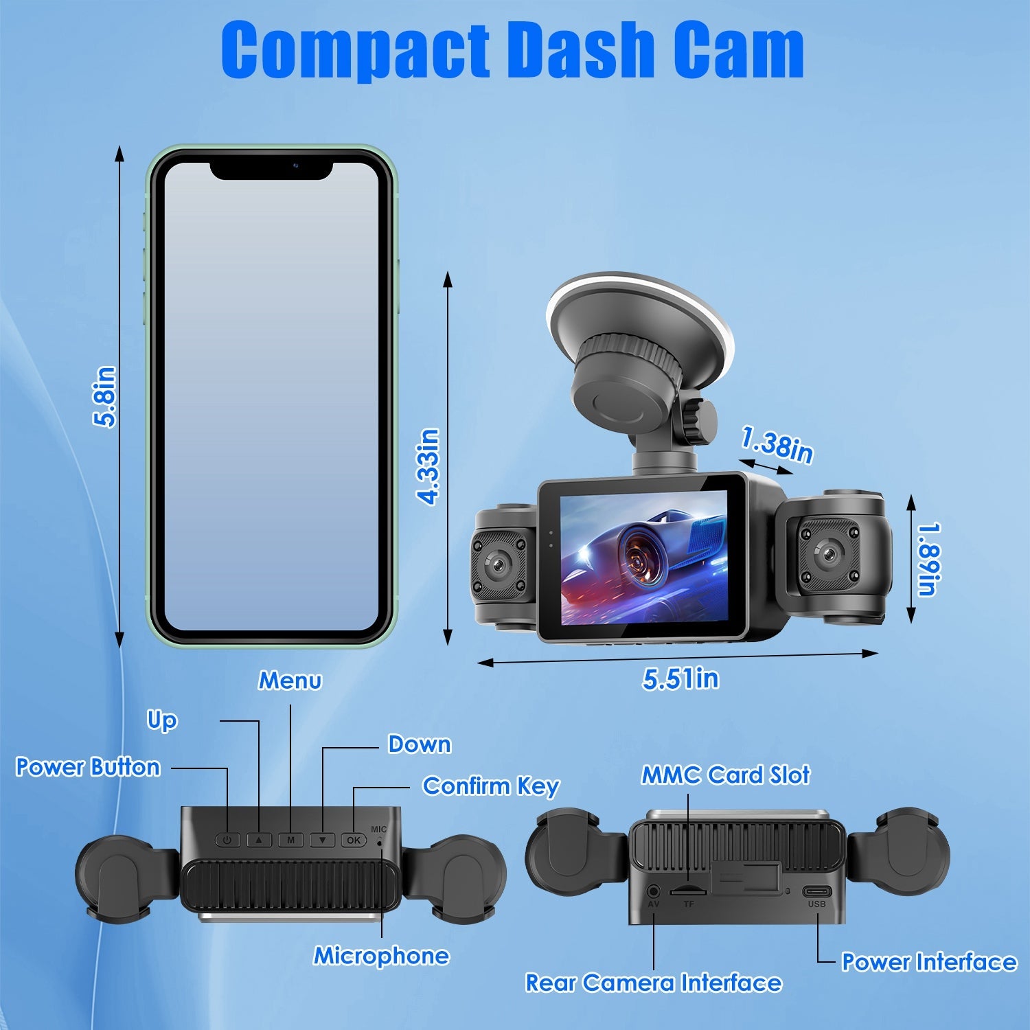 4 Channel Car Dash Cam With 128G MMC Card 1080P Front 720P Left Right