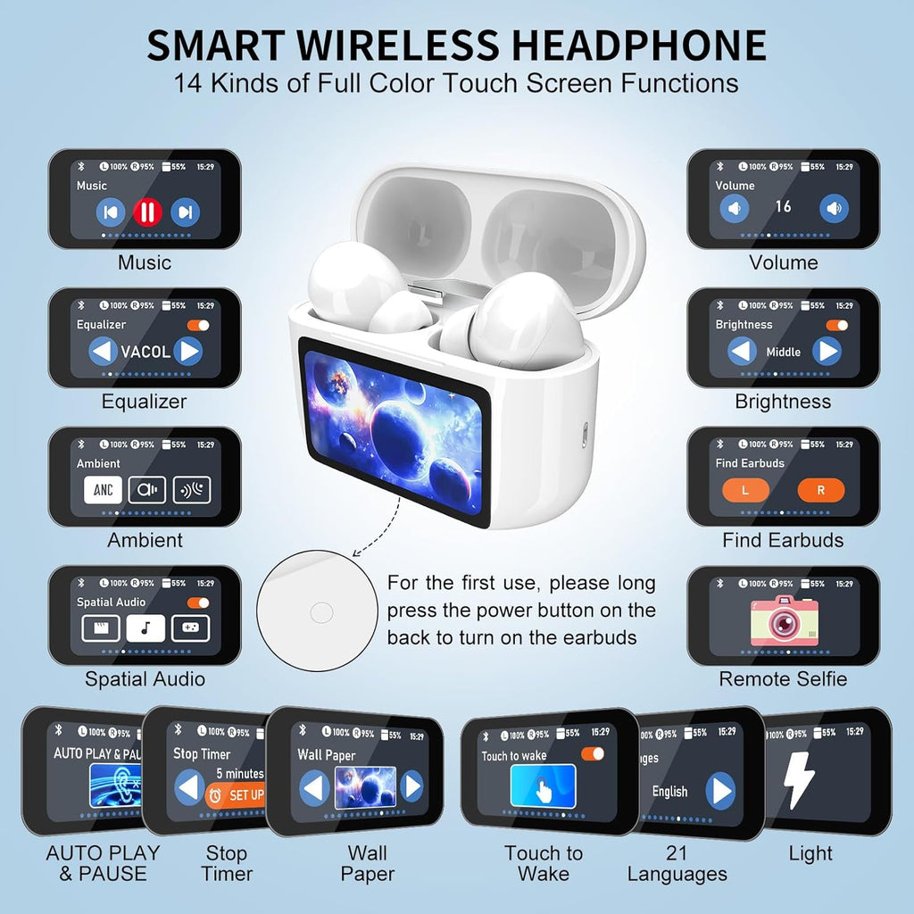 Wireless Earbuds, 5.4 Bluetooth Headphones With Touch Screen Ear Buds,