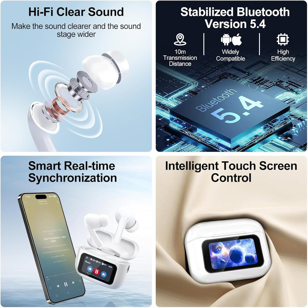 Wireless Earbuds, 5.4 Bluetooth Headphones With Touch Screen Ear Buds,