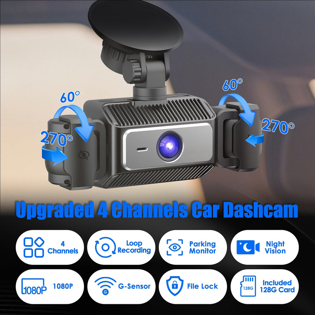 4 Channel Car Dash Cam With 128G MMC Card 1080P Front 720P Left Right