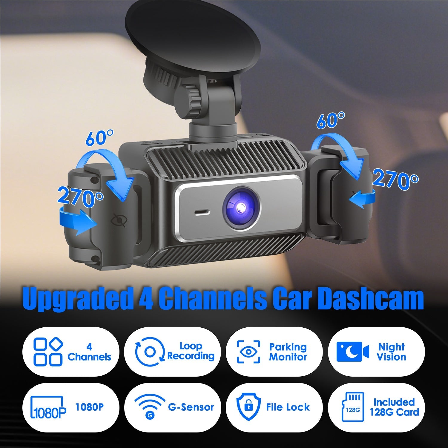 4 Channel Car Dash Cam With 128G MMC Card 1080P Front 720P Left Right