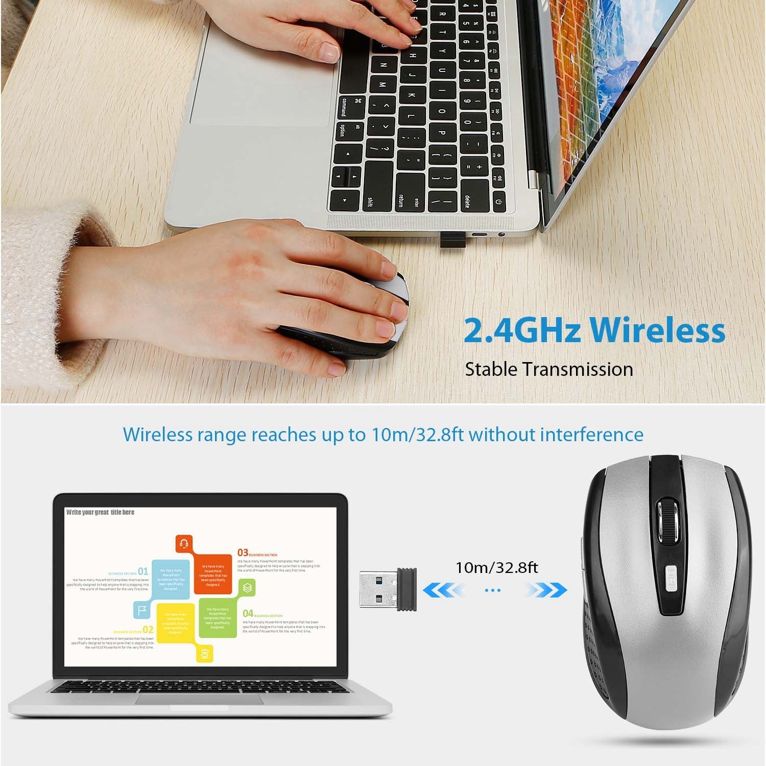 2.4G Wireless Gaming Mouse Optical Mice WIth Receiver 3 Adjustable DPI