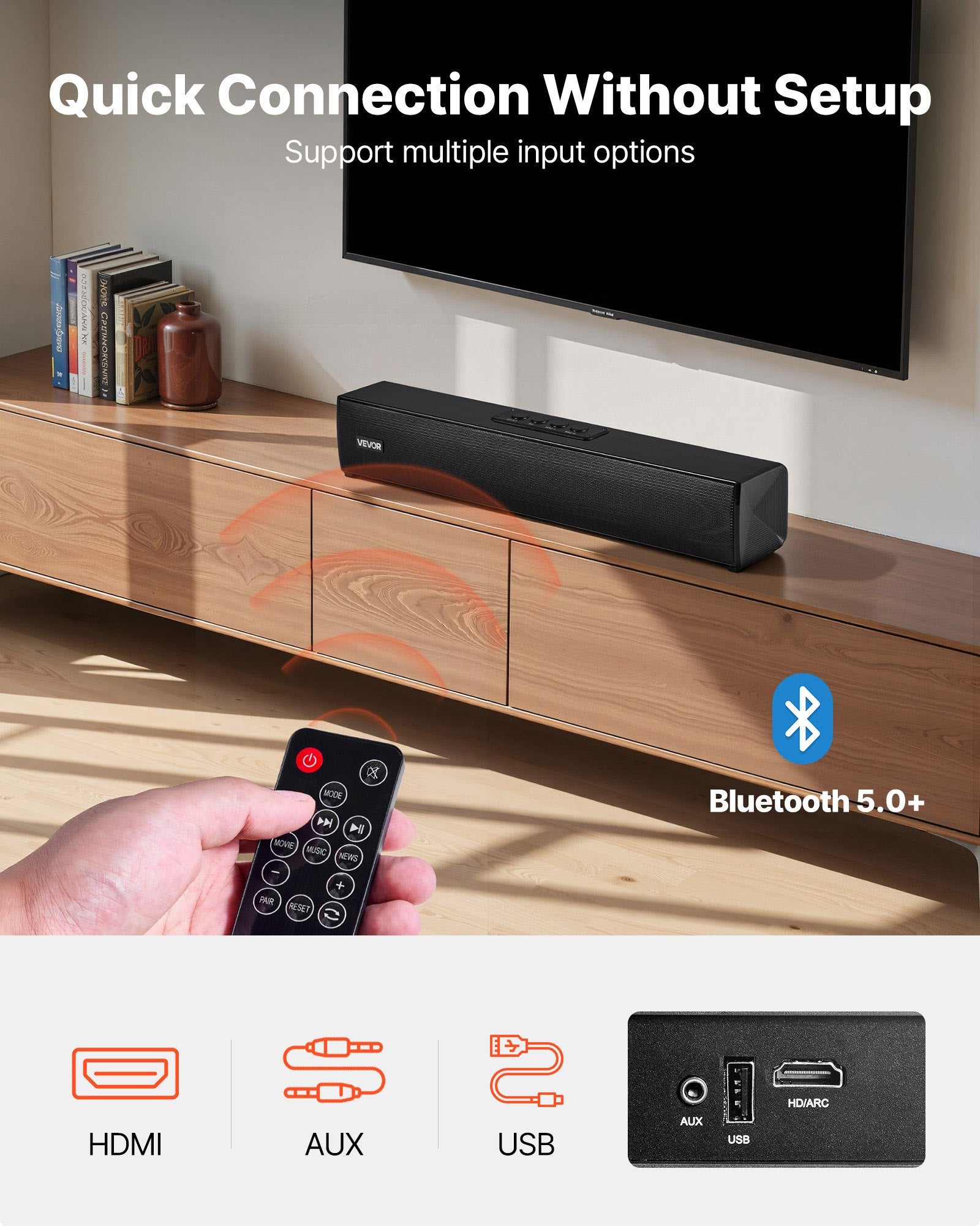 Sound Bar for Smart TV, 2.0 Channel, 450 mm Compact Soundbar TV