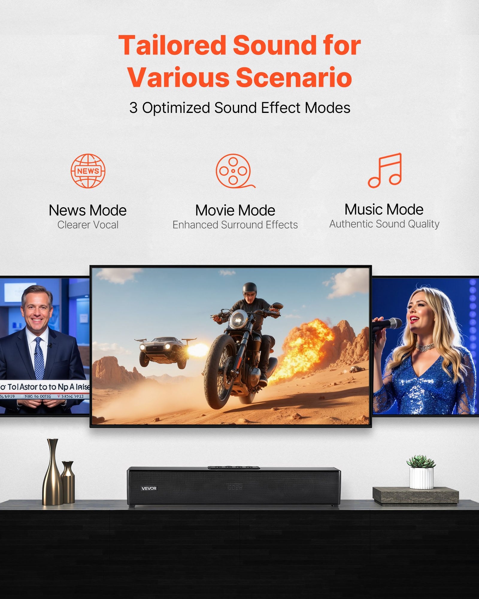 Sound Bar for Smart TV, 2.0 Channel, 450 mm Compact Soundbar TV