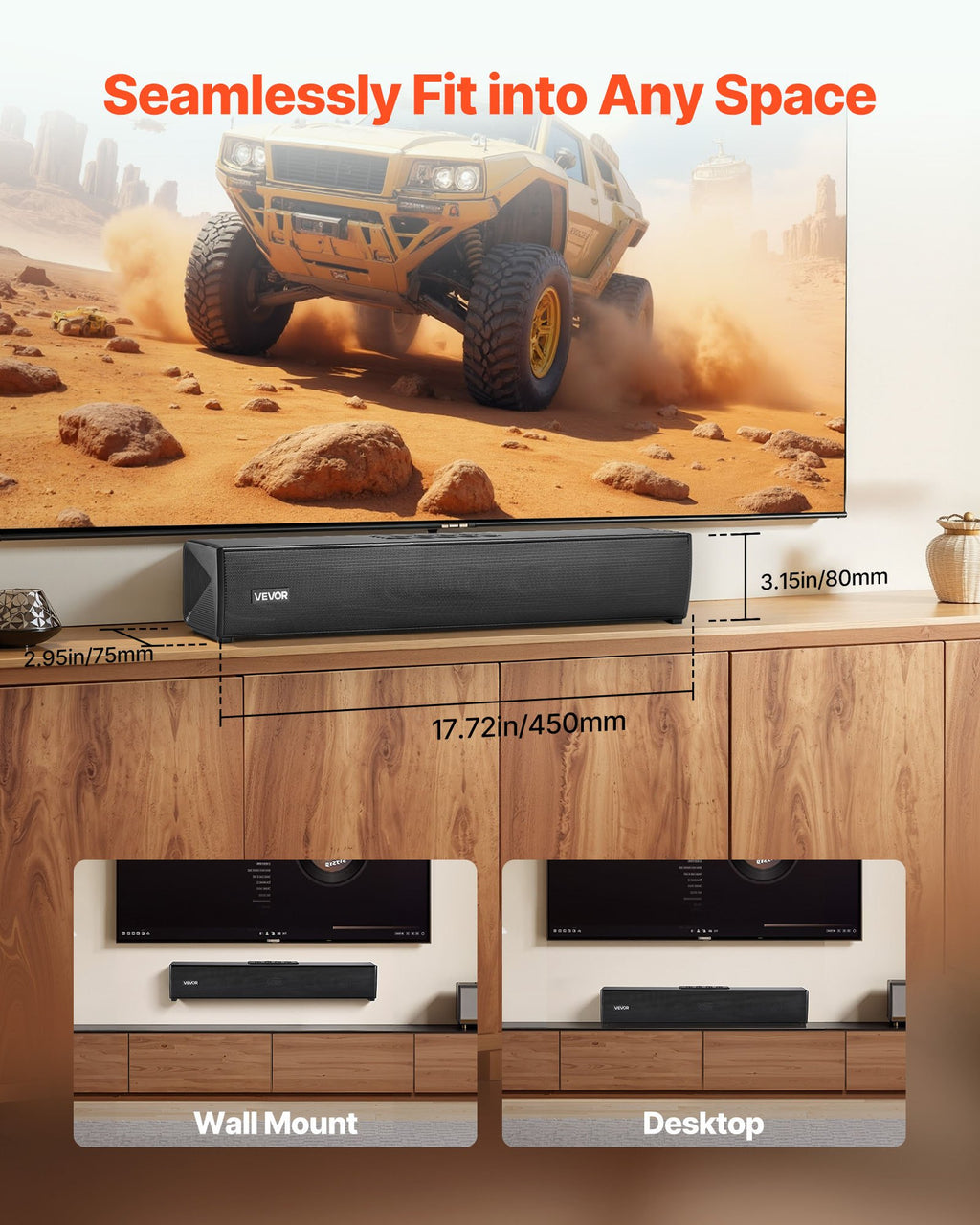 Sound Bar for Smart TV, 2.0 Channel, 450 mm Compact Soundbar TV